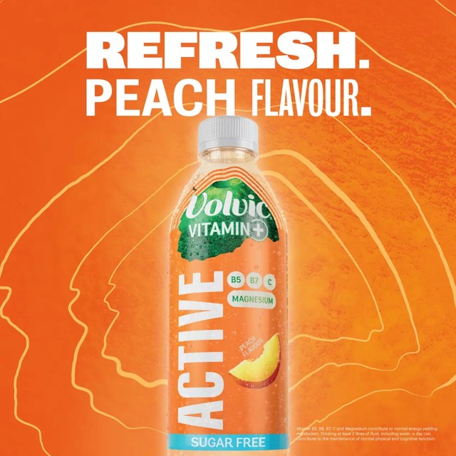 Volvic Peach Active vitamin flavoured water, imported from the UK