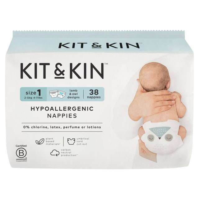 Kit & Kin hypoallergenic nappies size 1 (2-5kg), UK version