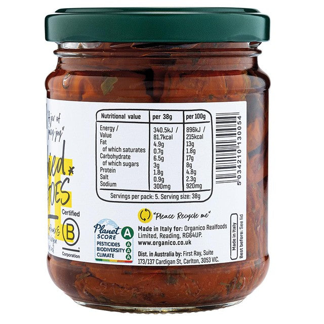Realfoods organic sundried tomatoes in oil 190g, imported from the UK
