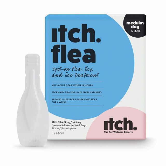 Itch flea and tick spot-on treatment for medium dogs (10-20kg), UK version
