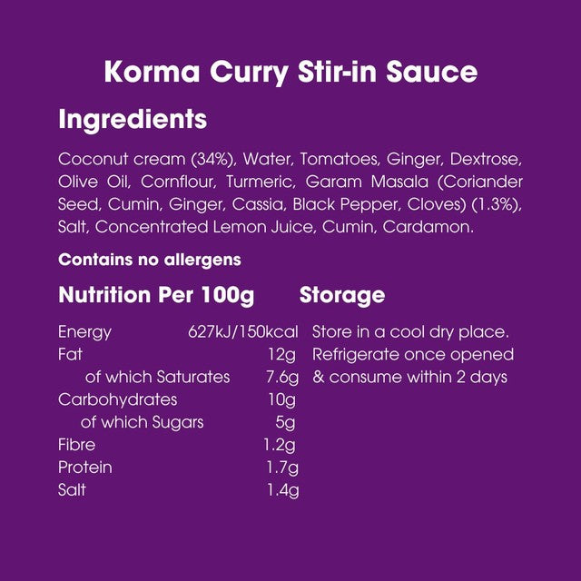 Bay's Kitchen Korma Low Fodmap stir-in sauce 260g - British product