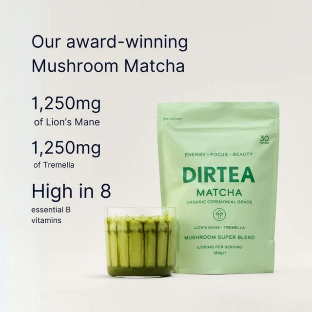 DIRTEA Matcha Mushroom Super Blend powder 180g - British product