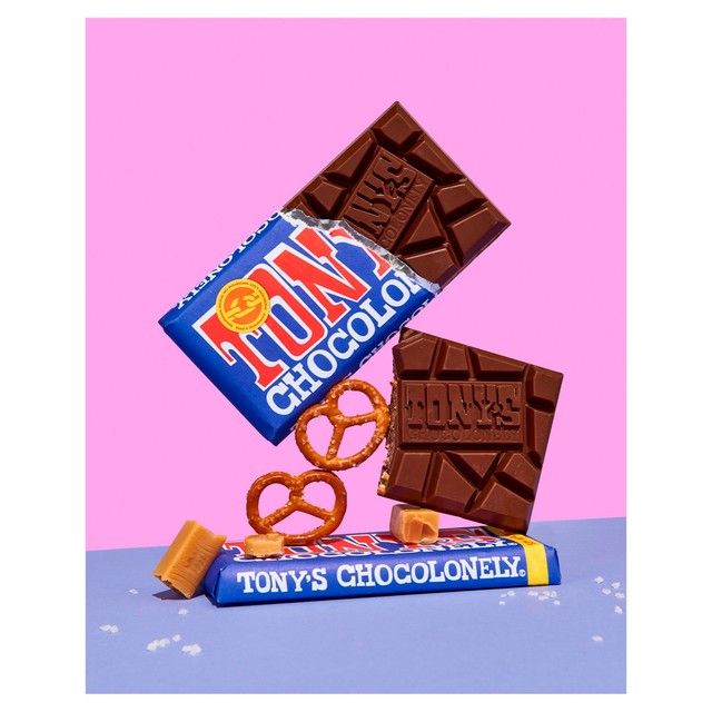 Tony's Chocolonely dark milk chocolate pretzel toffee bar 180g (British brand)