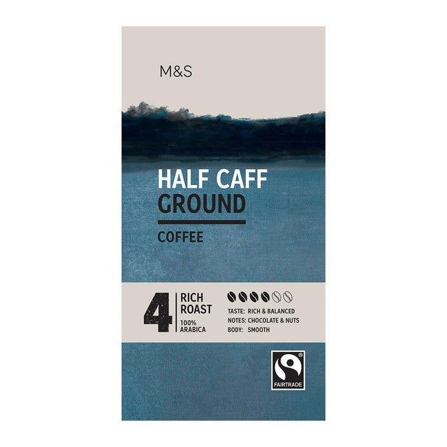 M&S half caff ground coffee 227g, imported from the UK