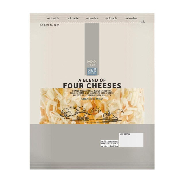 M&S blend of four grated cheeses, UK version