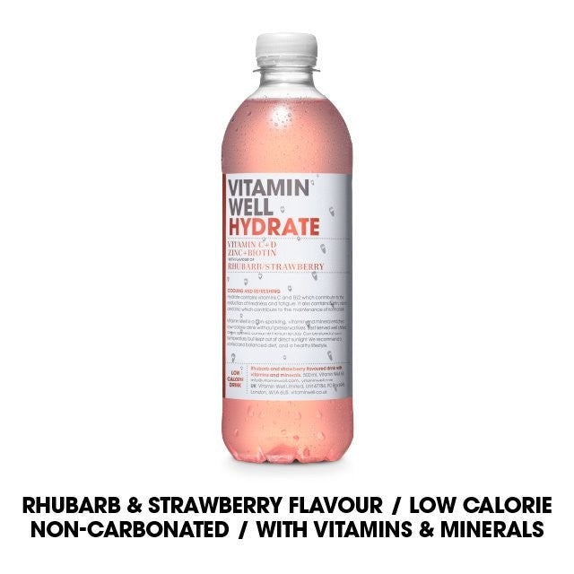 Vitamin Well rhubarb and strawberry flavoured vitamin water 500ml (British brand)