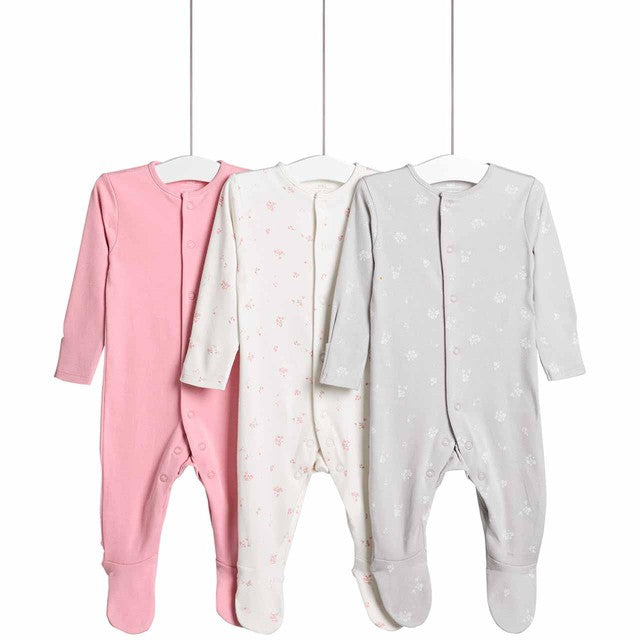 M&S Floral Popper Footed Sleepsuits 12-18 Months, imported from the UK