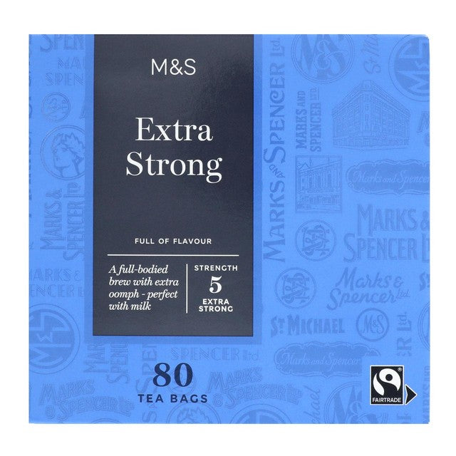 M&S extra strong tea bags 80 pack, imported from the UK