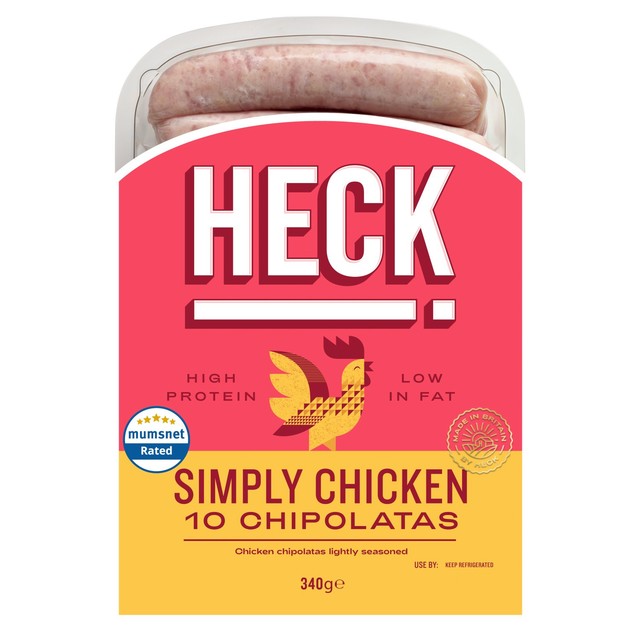 Heck Simply Chicken chipolatas 340g, UK version