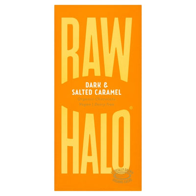 M&S Raw Halo Vegan Dark & Salted Caramel Chocolate Bar 70g- Buy online at McGrocer