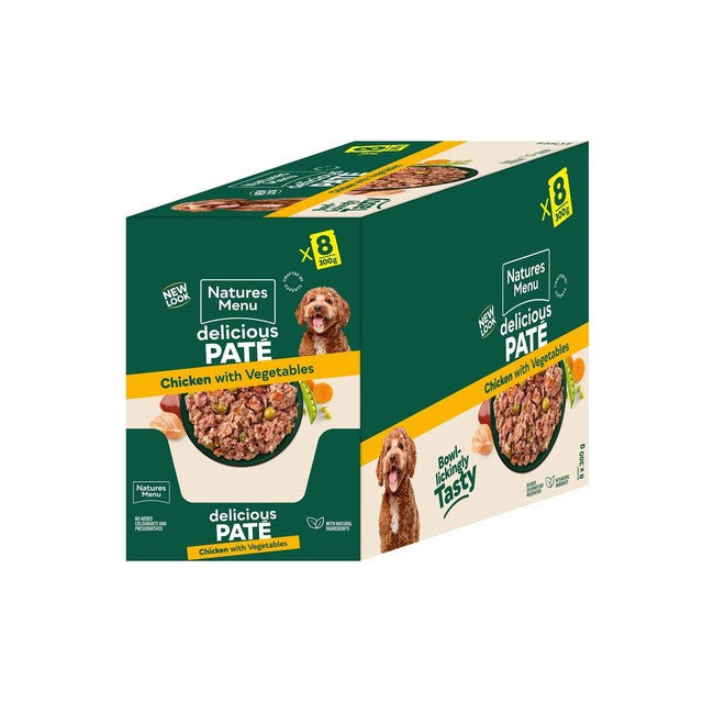 Natures Menu chicken and vegetable dog food pouches 8x300g, imported from the UK