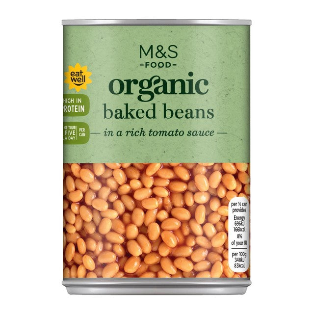 M&S organic baked beans 400g, imported from the UK