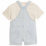 M&S boys striped bibshort set blue mix 9-12 months, imported from the UK