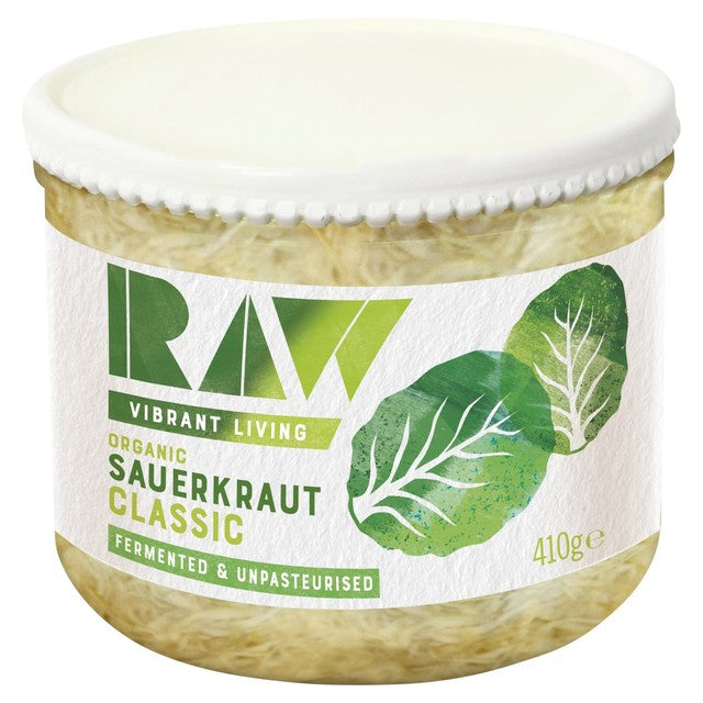 Raw Sauerkraut Classic Crunch 410g jar, imported from the UK