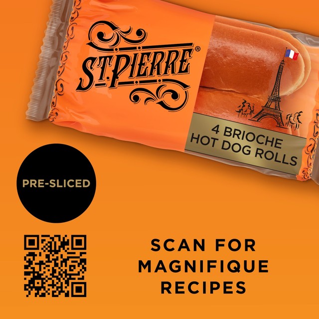 St Pierre Pre-Cut Brioche Hot Dog Rolls 4 Pack (British brand)