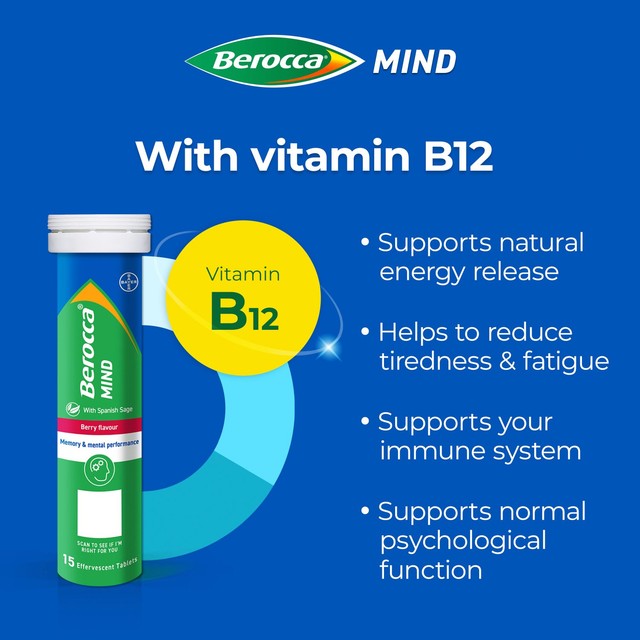 Berocca Mind Berry effervescent tablets 15 tablets - British product