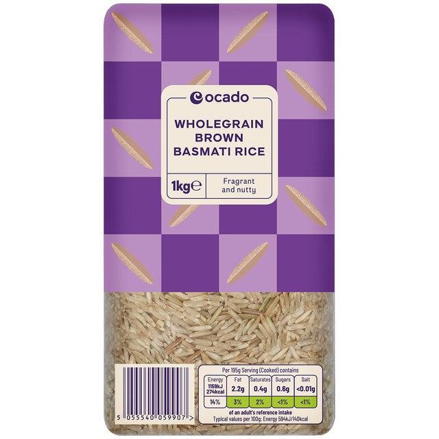 Ocado Wholegrain Brown Basmati Rice 1kg, imported from the UK