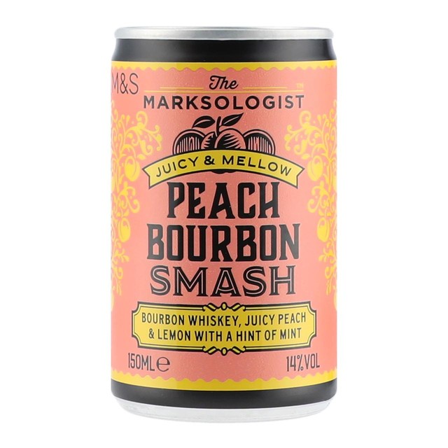 M&S Peach Bourbon Smash cocktail can, imported from the UK