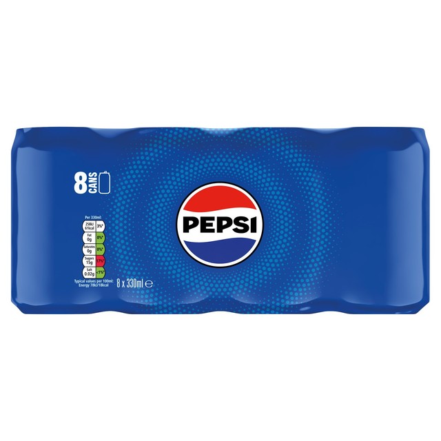 Pepsi Regular soft drink 8 x 330ml cans, UK version