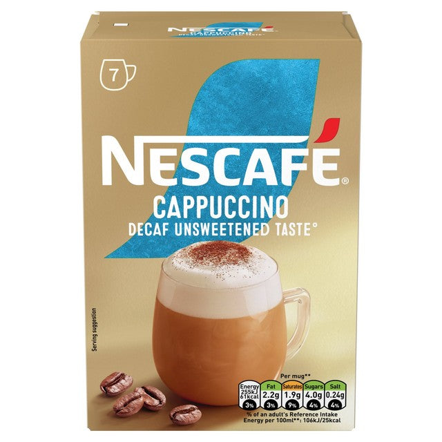 Nescafe Gold decaf unsweet cappuccino coffee 7 sachets, imported from the UK
