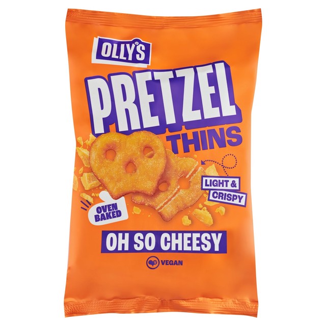 Olly's Cheesy Pretzel Thins 140g, imported from the UK