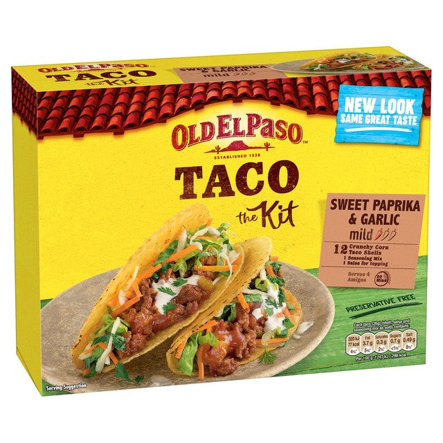 Old El Paso sweet paprika garlic taco kit 308g, imported from the UK