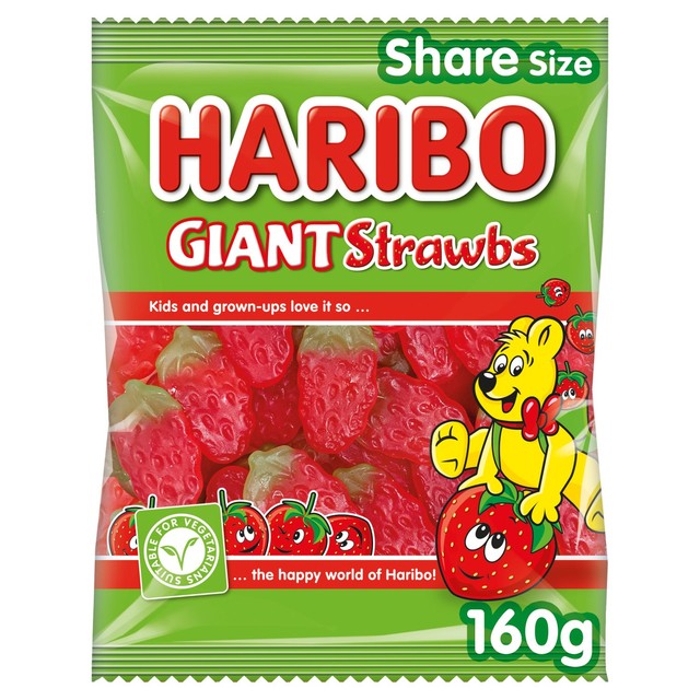 Haribo Giant Strawbs chewy strawberry sweets 160g, UK version