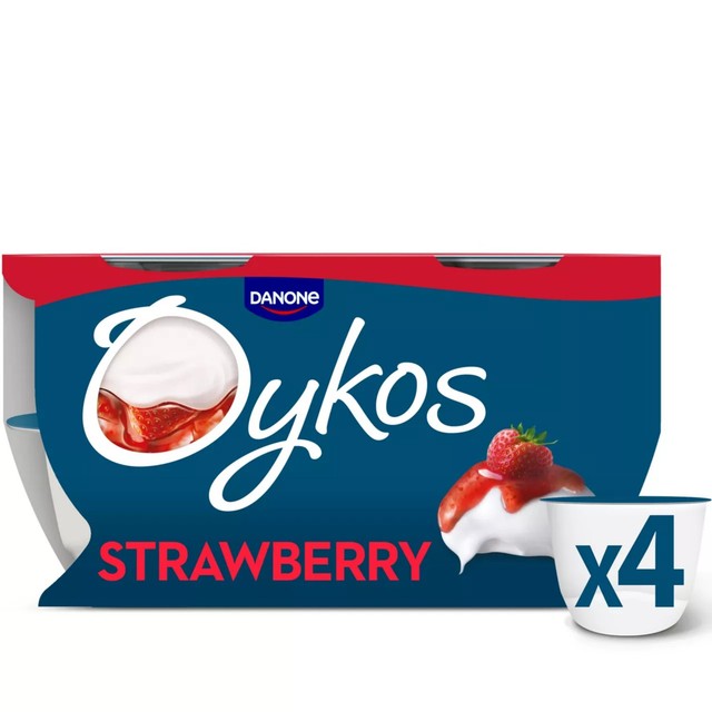 Oykos gresk yoghurt med jordbær 4x110g, importert fra Storbritannia