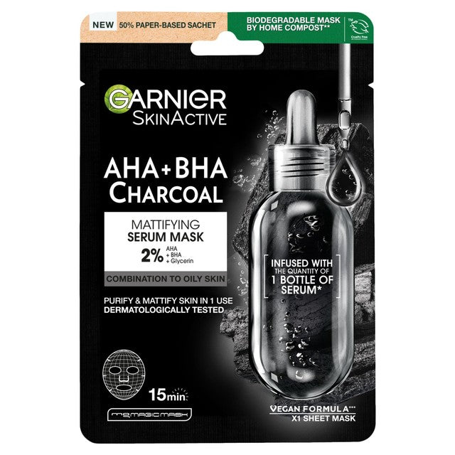 Garnier Pure Charcoal and Algae Hydrating Black Sheet Mask 28g, UK version