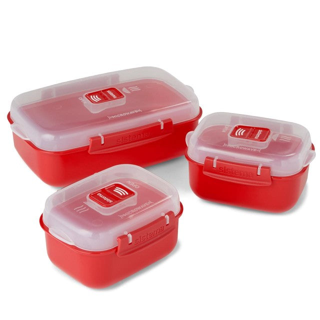 Sistema microwave heat and eat container set 3 pack with 2 x 525ml and 1 x 1.25L containers (British brand)