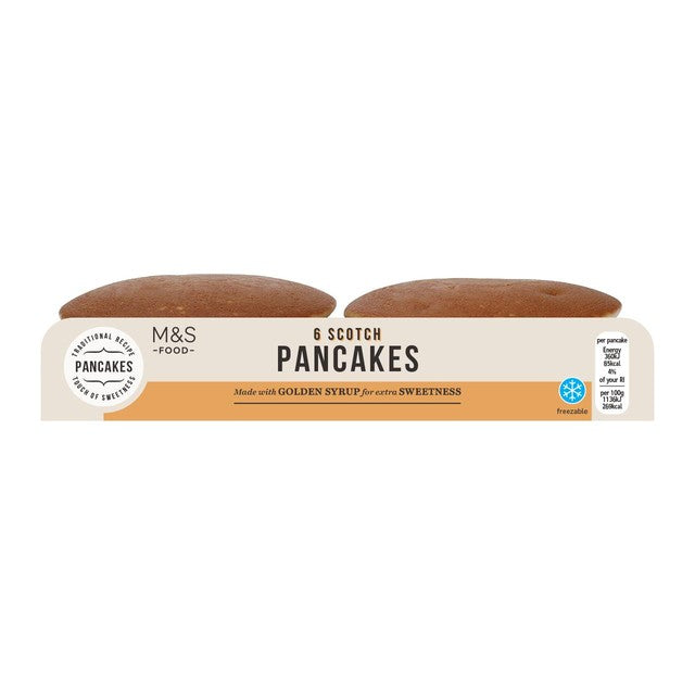 M&S Scotch pancakes with golden syrup 6 pack, imported from the UK