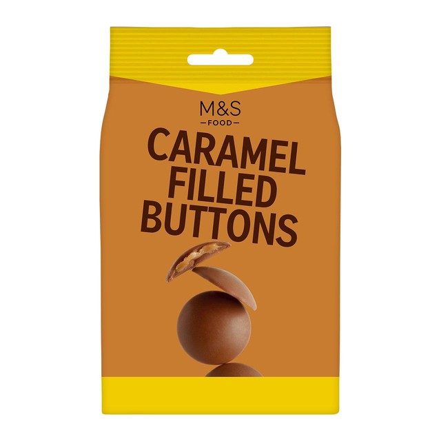 M&S Caramel Filled Buttons Milk Chocolate 150g, imported from the UK