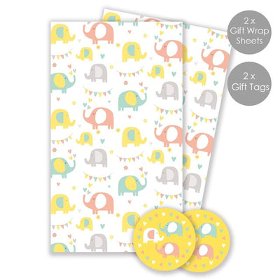 M&S Abacus Elephant Fun Gift Wrap and Tags Pack with 2 Sheets and 2 Tags- Buy online at McGrocer