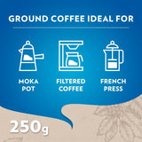 Lavazza decaffeinated ground coffee 250g, UK version