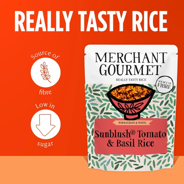 Merchant Gourmet SunBlush Tomato and Basil microwave rice 250g, imported from the UK
