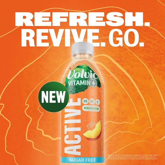 Volvic Peach Active vitamin flavoured water, imported from the UK