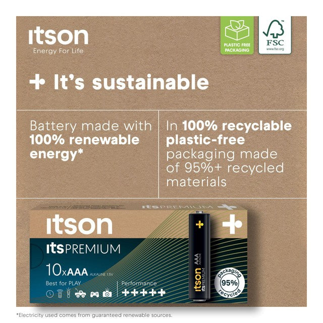 ITSON AAA alkaline batteries 10-pack, UK version