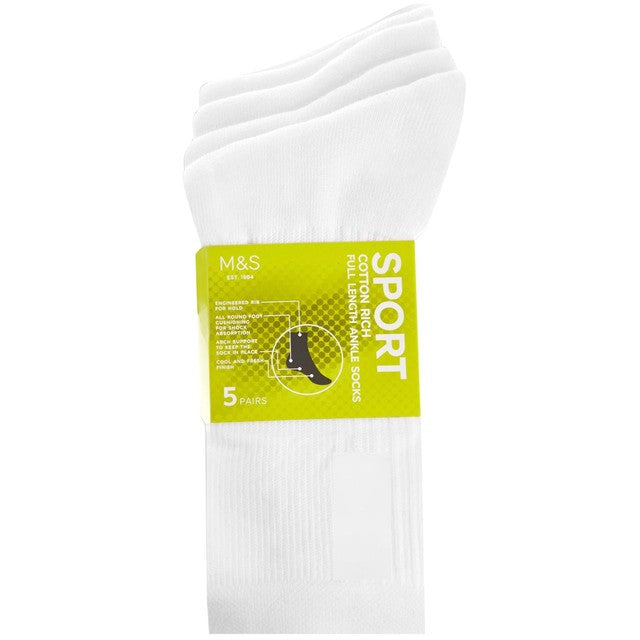 M&S sports socks white size 6-8.5, imported from the UK