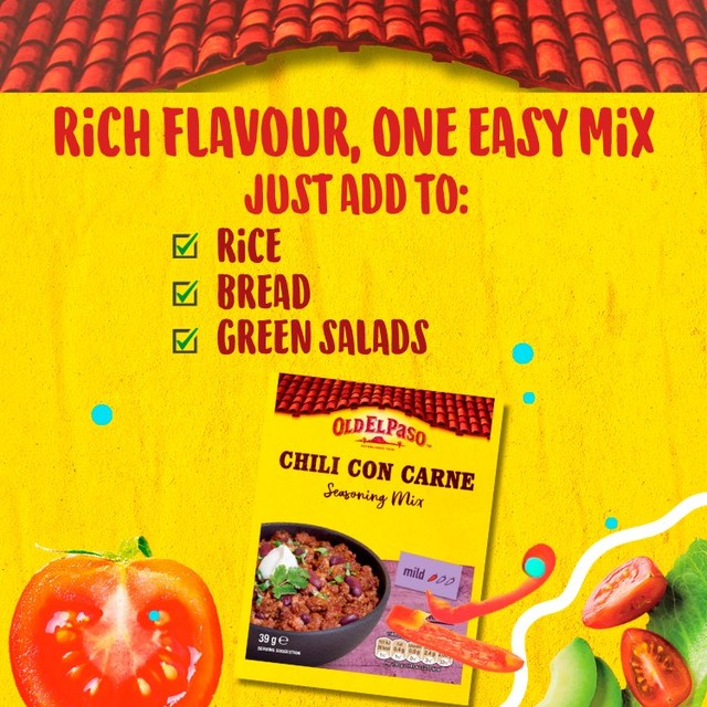 Old El Paso chilli seasoning mix 39g, imported from the UK