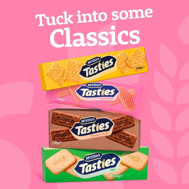 McVitie's Tasties Pink Wafer Biscuits 100g, imported from the UK
