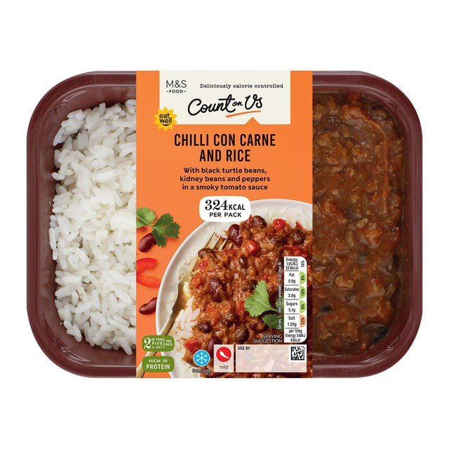M&S Chilli Con Carne & Rice meal 390g, imported from the UK
