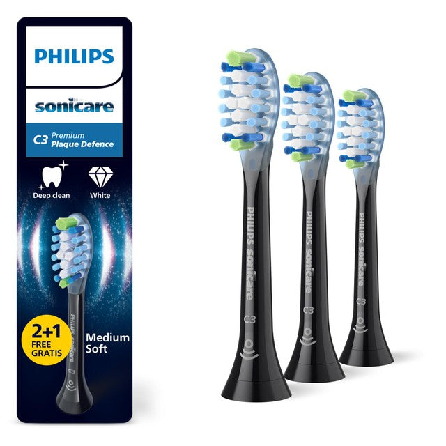 Philips Sonicare C3 brush head black 2+1 pack, imported from the UK