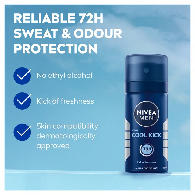 Nivea Men Cool Kick deodorant spray 35ml, imported from the UK