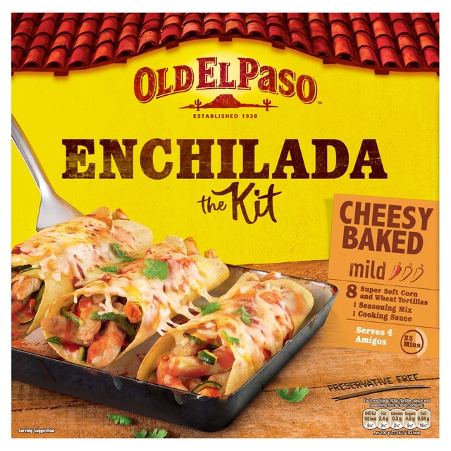 Old El Paso Cheesy Baked Enchilada Kit 663g, imported from the UK