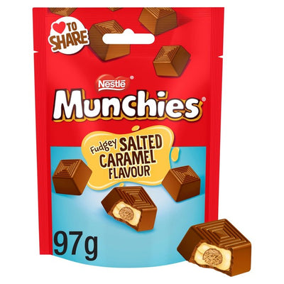 M&S Munchies Fudgey Salted Caramel Flavour Milk Chocolate Sharing Bag 97g- Buy online at McGrocer