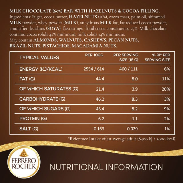 Ferrero Rocher original milk chocolate bar 90g - British product