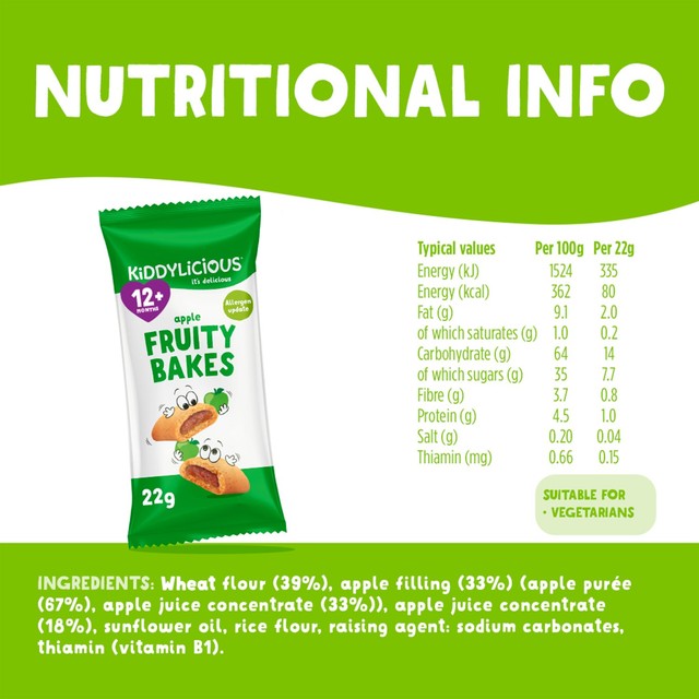 Kiddylicious apple baby snack bars 6 x 22g, UK version