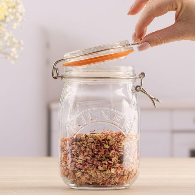 Kilner Round Clip Top Jar 1 Litre Glass, imported from the UK