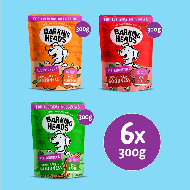 Barking Heads dog food wet pouches variety pack 6x300g - British product