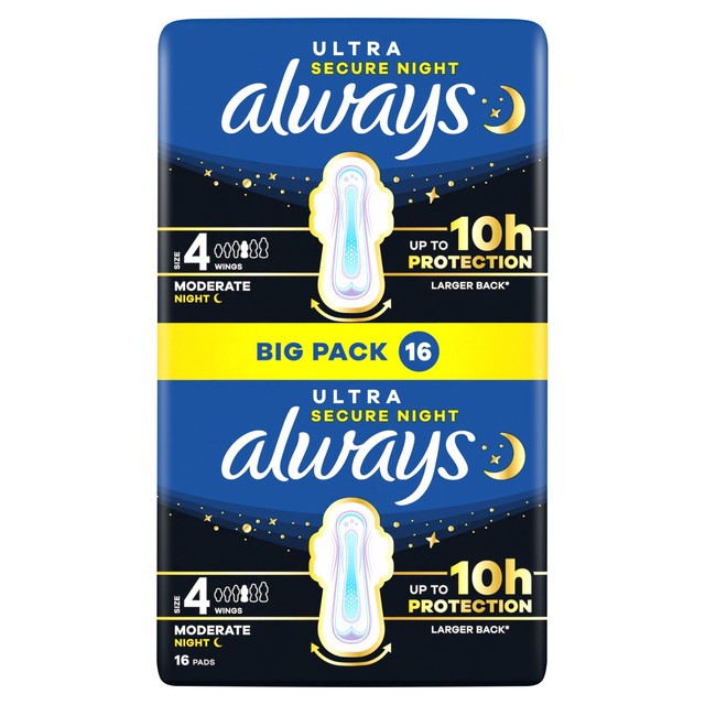 Always Ultra Secure Night Sanitary Towels Size 4 - British product